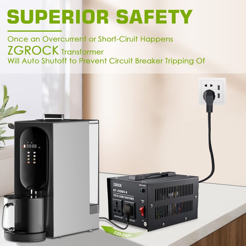 ZGROCK 1500W Voltage Converter Transformer Heavy Duty Step Up/Down- 110