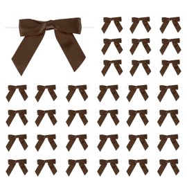 PATIKIL 50 Pcs Satin Ribbon Twist Tie Bows 3.5 Inch Small Craft Bows for DIY Gift Wrapping Champagne Bottle Wedding Christmas Birthday Decor, Brown