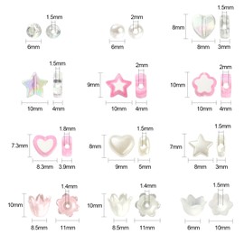 DanLingJewelry 420Pcs 12 Styles Pink Series Acrylic Beads Kit Stars Hearts Round Beads Tulips Beads with a Box for Jewellery Making