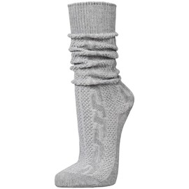 Paugos German Traditional Costume Socks with Cable Knit Pattern in 3 Colours UK Sizes 7-12.5 - Grey - 47 EU