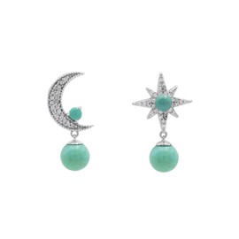 Asymmetrische baumelnde Mond- und Stern-Ohrringe aus Sterlingsilber. Winzige baumelnde Mond- und Stern-Ohrringe Rhodiniert