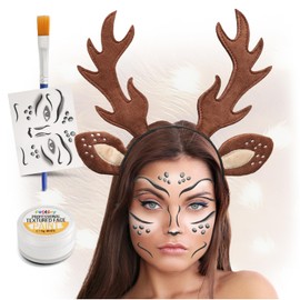 Festicy Deer Headband Women's Edition 2025 with Face Tattoo, Make-Up White, Reindeer Headband for Carnival Fancy Dress Deer Costume Women and Children, Deer Antlers Headband Carnival Accessories for