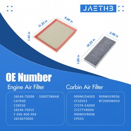 Engine & Cabin Air Filter Set for Nissan 4.0L-Xterra(2005-2015), Frontier(2005-2020), Pathfinder(2005-2012); 5.6L-Pathfinder(2008-2012); for Suzuki 4.0L-Equator(2009-2012) Replace 16546-7S000 CF10553