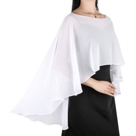 Ladiery Sheer Chiffon Capes Soft Capelets for Women, Lightweight Cloths and Wraps for Evening Party Dresses, White