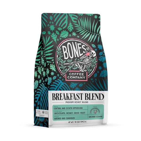 Bones Coffee Company Breakfast Blend Whole Coffee Beans, Low Acid