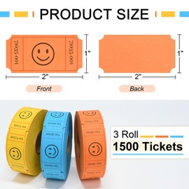 L LIKED 1500 Raffle Tickets Roll, 3 Assorted Colors, 1x2 Inch Smile Ticket for Events, Entry, Class Reward, Parties, Giveaways & Prizes (Yellow, Orange, Blue)