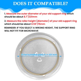 SDTC Tech 8.7" Microwave Turntable Ring with 15mm Rollers | Ring Outer Diamater 8.7" / 221mm, Rollers Height 15mm | 1 Pack Microwave Oven Glass Plate Rotating Tray Support