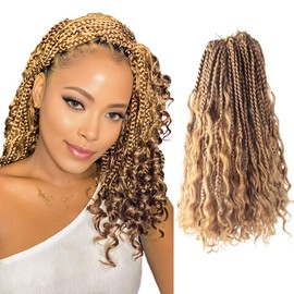 Niseyo Goddess Box Braids Crochet Hair 12 Inch 8 Packs Short Crochet Box Braids Pre Looped Curly Ends Premium Quality Synthetic Hair (27#/Honey Blonde)