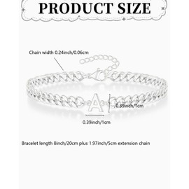 KGDUYC Men's Bracelet with Letters, Silver Stainless Steel Curb Chain Bracelet Men Boys A-Z Letter Bracelets for Men School Anniversary Birthday Gift for Dad Son Friend Brother, A