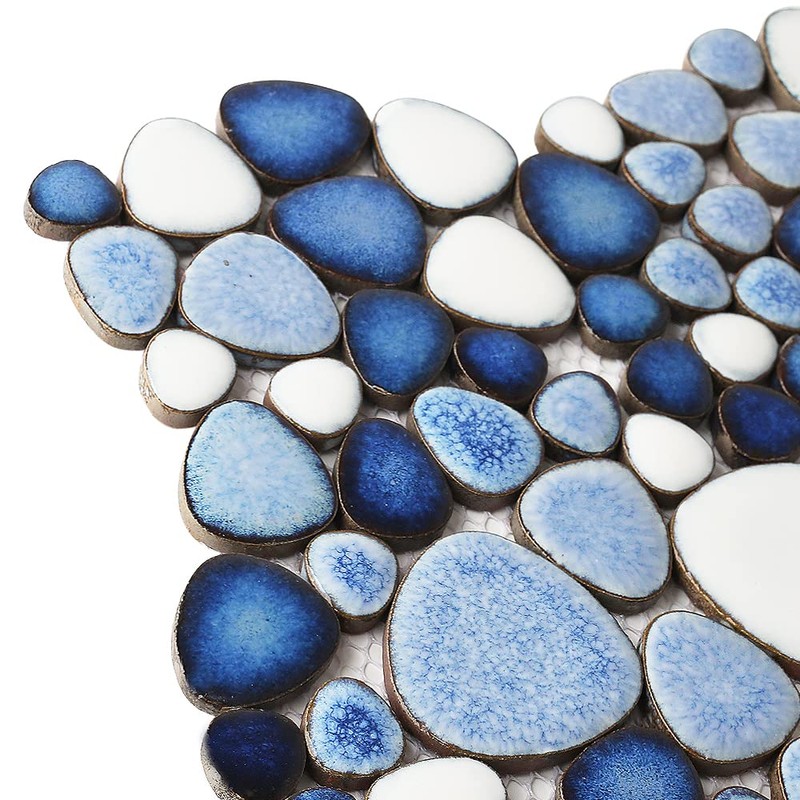 Parrotile Blue Shower Floor Pebbles Tile Bathroom Mosaic Backsplash Wall