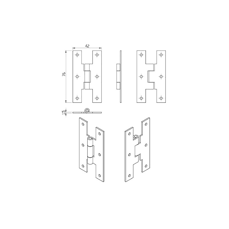 QCAA Black Steel H-Hinge, for Cabinet Doors, Matte Black, 12