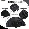 Hand Fan Folding, 2 Pcs Black Silk Fabric Hand Fans,