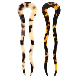 Mobestech Vintage Hair Sticks 2 Pieces Tortoiseshell Hair Forks U-Shaped Hollow Hair Sticks Chignon Pin Double Prong Hair Pin Hair Accessories for Women