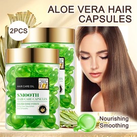 60PCS Hair Serum Oil Capsules, Moisturizing Hair Serum for Frizzy, Dry and Damaged Hair, Smooth, Non-greasy, Refreshing Long Lasting Nourishing Hair Oil for Women（Aloe Vera）
