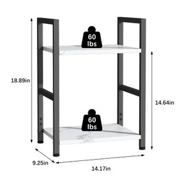 Katrawu Small Bookshelf for Small Space, 2 Tier Industrial Bookcase,Narrow Book Case Storage Organizer Book Shelf for Living Room, Bedroom and Office, Easy Assembly(2 Tier,White Marble)