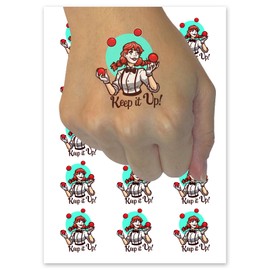 Keep It Up Encouraging Juggling Clown Woman Temporary Tattoo Water Resistant Fake Body Art Set Collection - 15 2" Tattoos (1 Sheet)