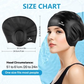 VIRSIDI Swim Cap for Long Hair, Silicone Swimming Cap for Adult Women Men with 3D Ear Protection, Waterproof Large Swim Hats Bathing Caps to Keep Hair Dry with Ear Plugs Nose Clip (Gray)