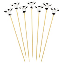 BambooMN 4.7 Inch Fancy Cow Cocktail Appetizers Bamboo Toothpick Picks, Stirrer Sticks for Fruit Party, Charcuterie Accessories and Drinks, 100 Pieces