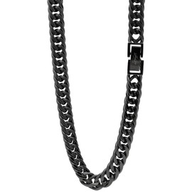 Crazy Angel Men's Surgical Stainless Steel Metal Black 6 Sided Double Curb Chain Width 0.26 inch (6.5 mm) 23.6 inches (60 cm) Necklace, Stainless Steel