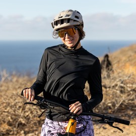 Wild Rye Women's Sawyer Sunshirt, Lightweight UPF 50+ Quick-Drying, Hooded Jersey with Thumbholes & Ponytail Hole for Hiking, Biking, and Outdoor Activities - Black - 2