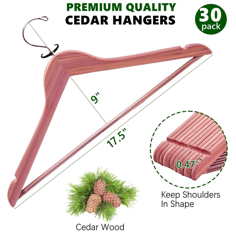 Amber Home 30 Pack American Red Cedar Hangers, Smooth Finish