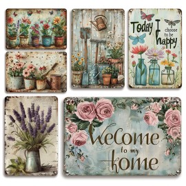 Today Choose Happy Welcome Sign Metal Wall Art for Home Decor Entryway Kitchen Living Room DecorColor: S605(6 PCS), Size: 20*30cm