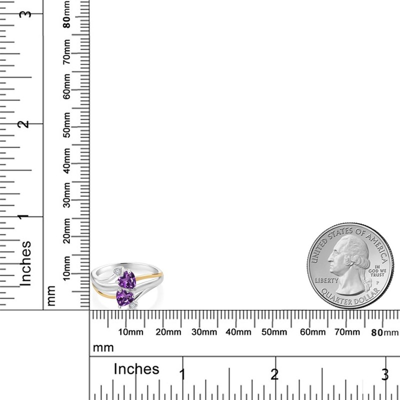 925 Silver and 10K Yellow Gold Purple Amethyst and Lab