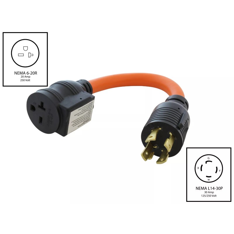 AC WORKS® 30A NEMA L14-30P to 20A NEMA 6-20R Adapter