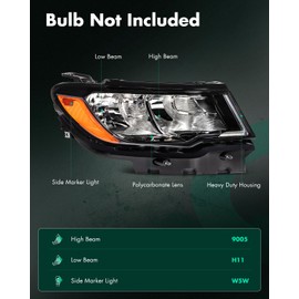 SCITOO Headlight Assembly Fit 2017-2021 for JEEP COMPASS Black Housing Amber Reflector Right Side Headlight 55112706AF