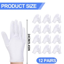 24 Pcs White Cotton Work Gloves, X-Large Thickened Soft White Gloves Coin Jewelry Silver Inspection Guard Gloves, Moisturising Dry Hand Cotton Gloves, Serving Gloves Stretchable Moisturizing Gloves