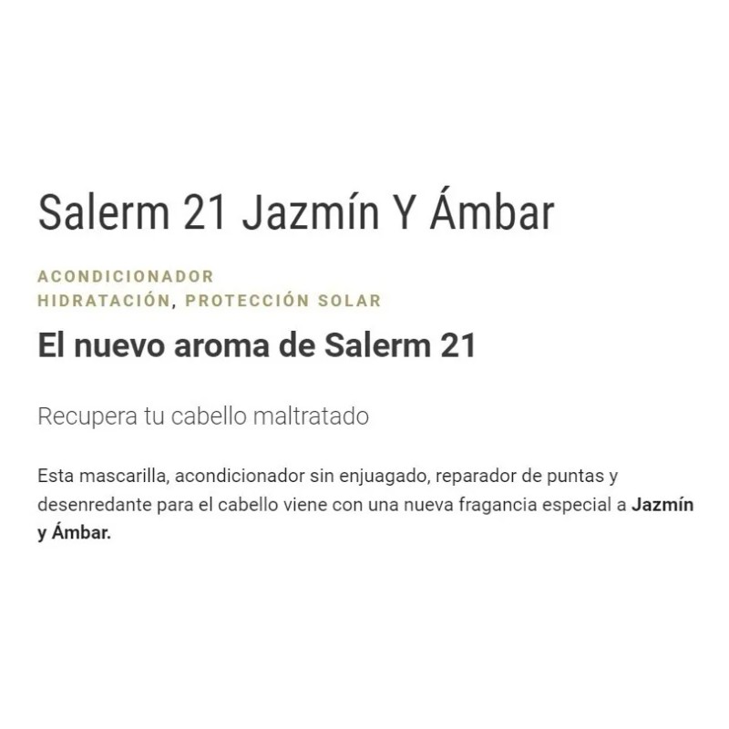 Salerm 21 Crema Intensiva Capilar Jazmin Y Ambar 200ml