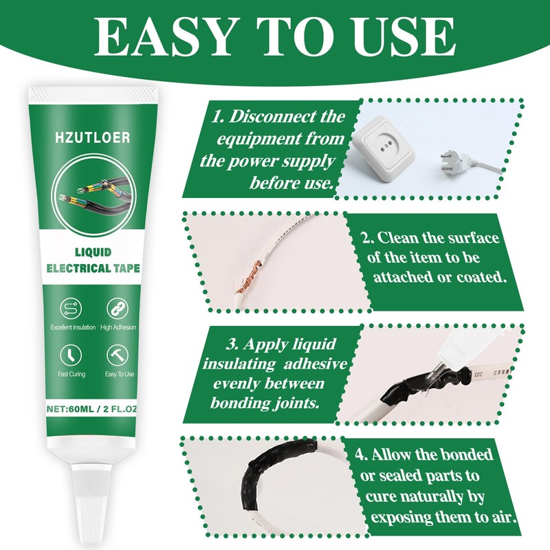 Hzutloer 4 OZ (120Ml) Liquid Electrical Tape, 2PCS 60 ML
