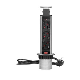 ORNO Retractable 3-Way Power Strip with Cable 1.8 m 3680 W (Plastic + Painted Metal)