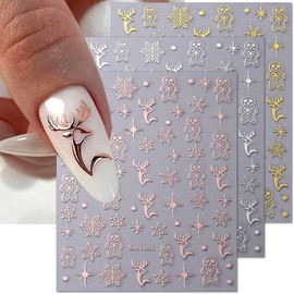 6 Sheets Christmas Nail Stickers,Gold Snowflake Star Nail Art Stickers Silver Elk Nail Decals Holiday Winter Xmas New Year Nail Sticker for Women Nail Designs Nail Decorations Nail Supplies Nail Art