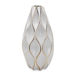 Udorich Elegant White Ceramic Vase with Gold Accents, Timeless Home Decor Piece, 18 Inch