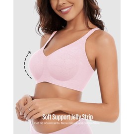 Womens Seamless Bras No Underwire Push Up V Neck Wireless Bralettes with Soft Support Full Coverage Bra Floral Collection (US, Alpha, 3X-Large, Regular, Regular, Pink)