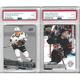 Graded Psa 9 Mint Connor Bedard Hockey 2 Card Rookie Lot Upper Deck Chicago Calder Throphy Winner Superstar