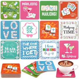 12/24 Pcs Mahjong Coasters 3.94" x 3.94" Colorful Drink Mah Jong Gifts Funny Cute Accessories for Mahj Cup Drink Table Game Night Party Ornament Decoration