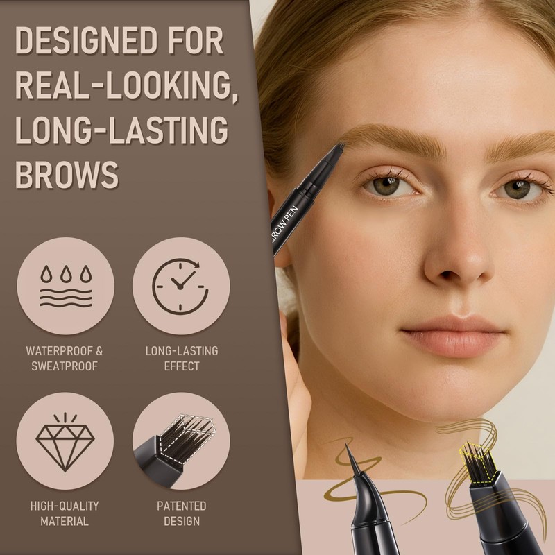 Dual-Ended Microblading Eyebrow Pencil for Women, 2 in 1 Liquid
