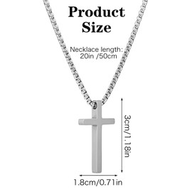 KFHENSOMR Cross Necklace for Men, Silver Stainless Steel Cross Pendant, Mens Crosses Chain Jewelry Gifts 20 Inch - 304 Stainless Steel Unisex Crucifix Necklace