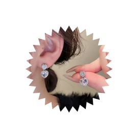 Wendalern Diamond Heart Stud Earrings for Women Heart Shaped Cubic Zirconia Dangle Earrings Double Hearts Statement Earrings Silver Crystal Rhinestone Heart Drop Earrings Wedding Jewellery for Bride,