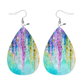 Zokola Leather Earrings For Women Ivy Flowers, Nature Violet Yellow And Red Spring Flowers Dangle Earrings Eardrop Earrings For Teen Friends Teardrop Jewelry Earrings