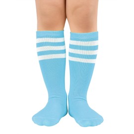 Kids Child Soccer Socks Knee High Tube Socks Toddler Girls Uniform Socks Cotton Cute Sport Stocking for Boys Girls 1 Pair Light Blue White