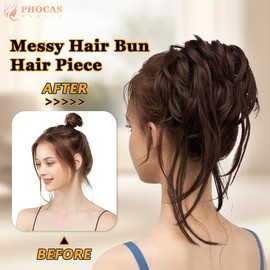 PHOCAS Messy Buns Hair Pieces for Women Fluffy Fake Hair Scrunchie Bun Extension Curly Bun Hairpiece for Daily Wedding Party Use(Dark Brown)