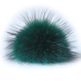 Chunxiao DIY Raccoon Fur Pom Pom Ball with Press Snap Button for Knitted Hat Beanie Hats, Detachable Green