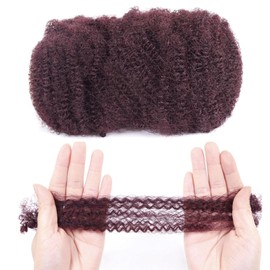 HAPPY&CC Afro Kinky Bulk Human Hair for Dreadlock Extensions, Repair Locs Twists and Braids 99J Burgundy Color 12 Inch 50Gram