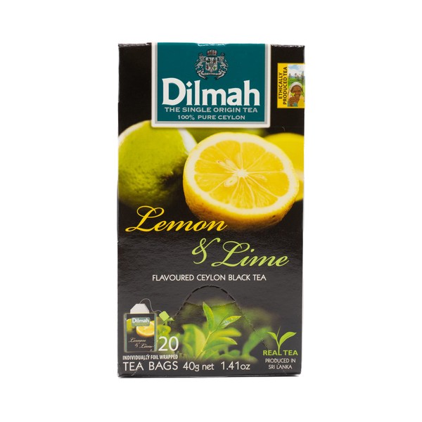 Dilmah Lemon & Lime Flavoured Ceylon Black Tea - Caja con 20 piezas