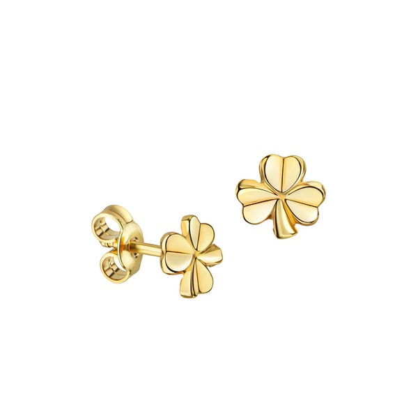 Stud Earrings with Clover Leaf 585 Yellow Gold Earrings for