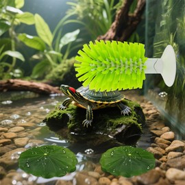 2 Pcs Turtle Brush with Suction Cups, 2 Large Decorative Duckweed, Turtle Tank Accessories, Not Easy to Peel, Shell Exfoliating Back Scrub Cleaning Brush (Green)