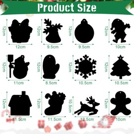 KEYIDO 48 Pcs Christmas Scratch Art Christmas Party Bag Fillers for Kids Christmas Activities Crafts Cards Christmas Hanging Decorations with 24pcs Wood Stylus and 48pcs Ribbons